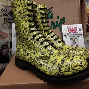 Dr Martens Getta Grip Yellow London Print 10 hoe boots made in England steel toe Boots Size 4 image 5
