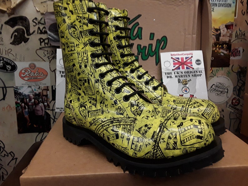 Dr Martens Getta Grip Yellow London Print 10 hoe boots made in England steel toe Boots Size 4 image 5