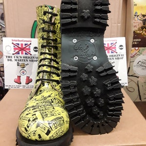 Dr Martens Getta Grip Yellow London Print 10 hoe boots made in England steel toe Boots Size 4 image 2