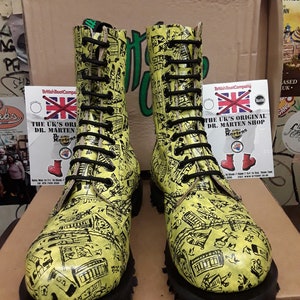 Dr Martens Getta Grip Yellow London Print 10 hoe boots made in England steel toe Boots Size 4 image 8