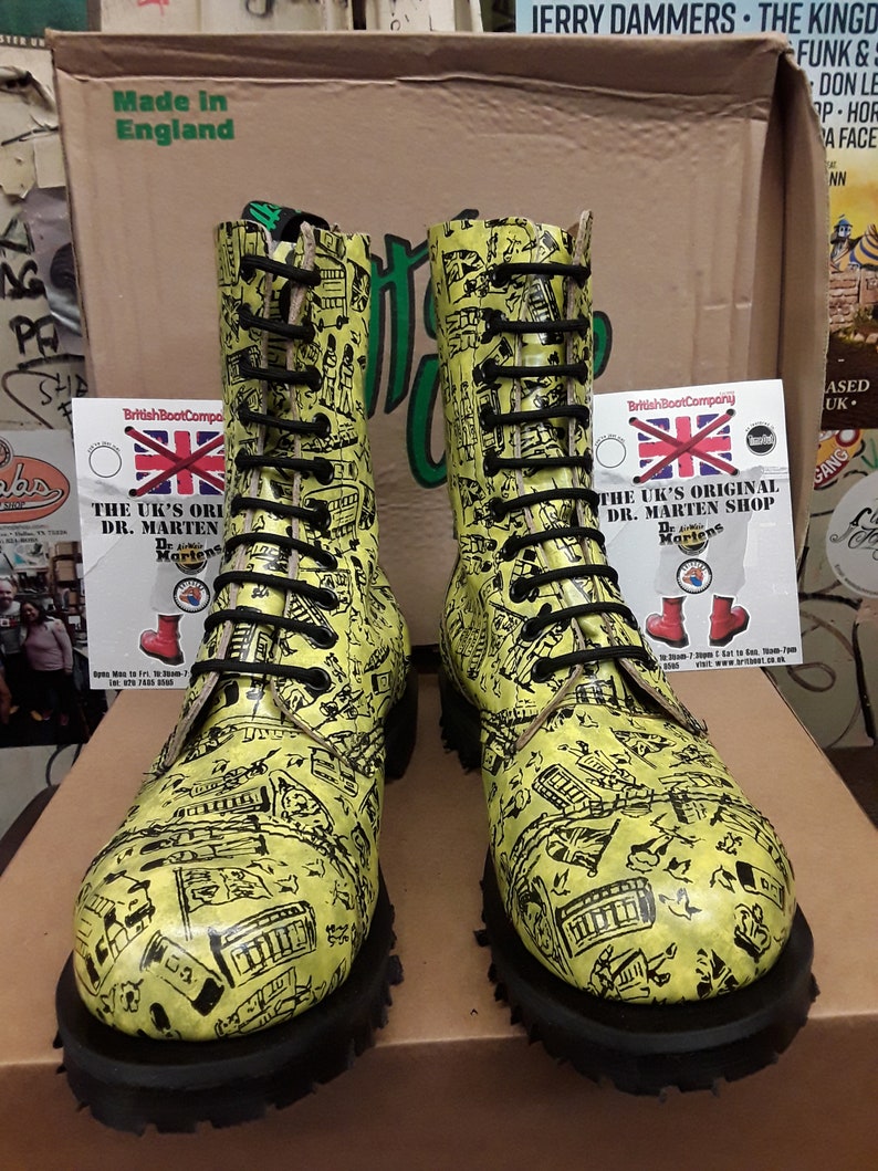 Dr Martens Getta Grip Yellow London Print 10 hoe boots made in England steel toe Boots Size 4 image 8