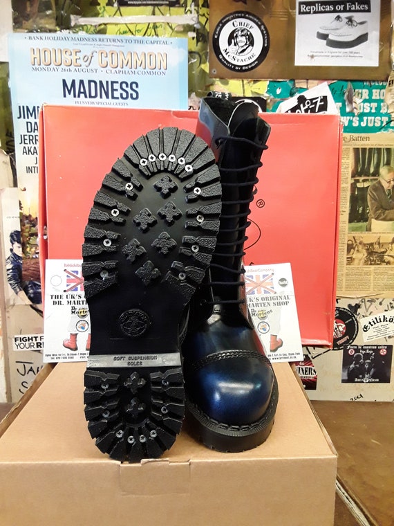 Gladiator Made in England Blue Rub Off 11 Hole Steel Toe Boots Multipe Sizes