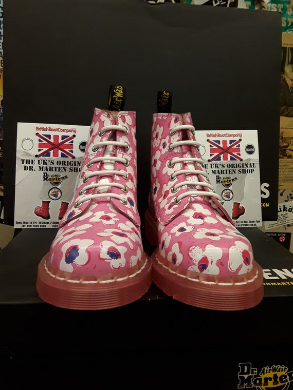 Dr Martens Pink and Red Pansy Fayre 6 hole boots … - image 2