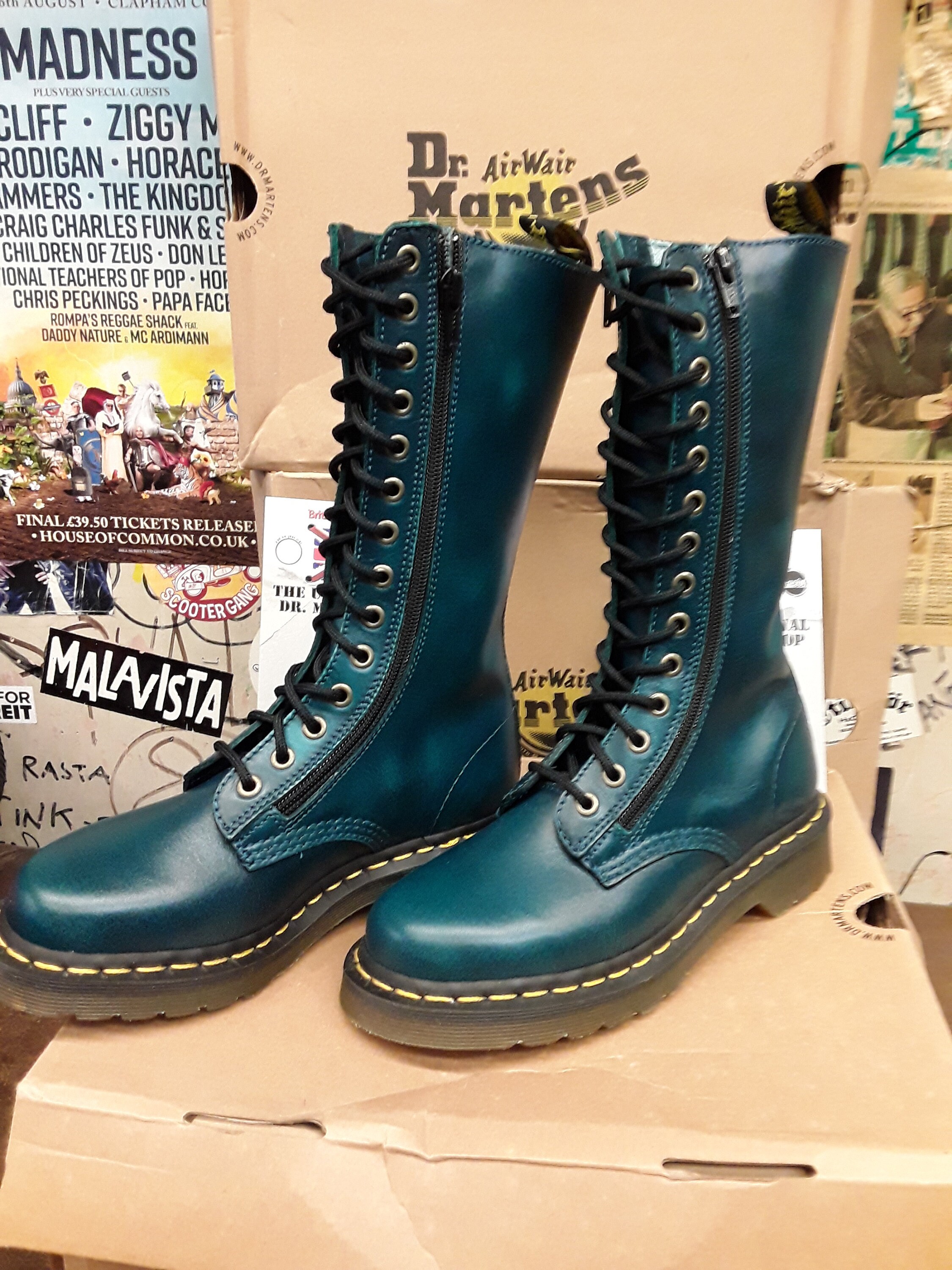 メイドインイングランド　UK3 Dr Martens Boots, Size UK3, Teal Vintage Double Zip, High
