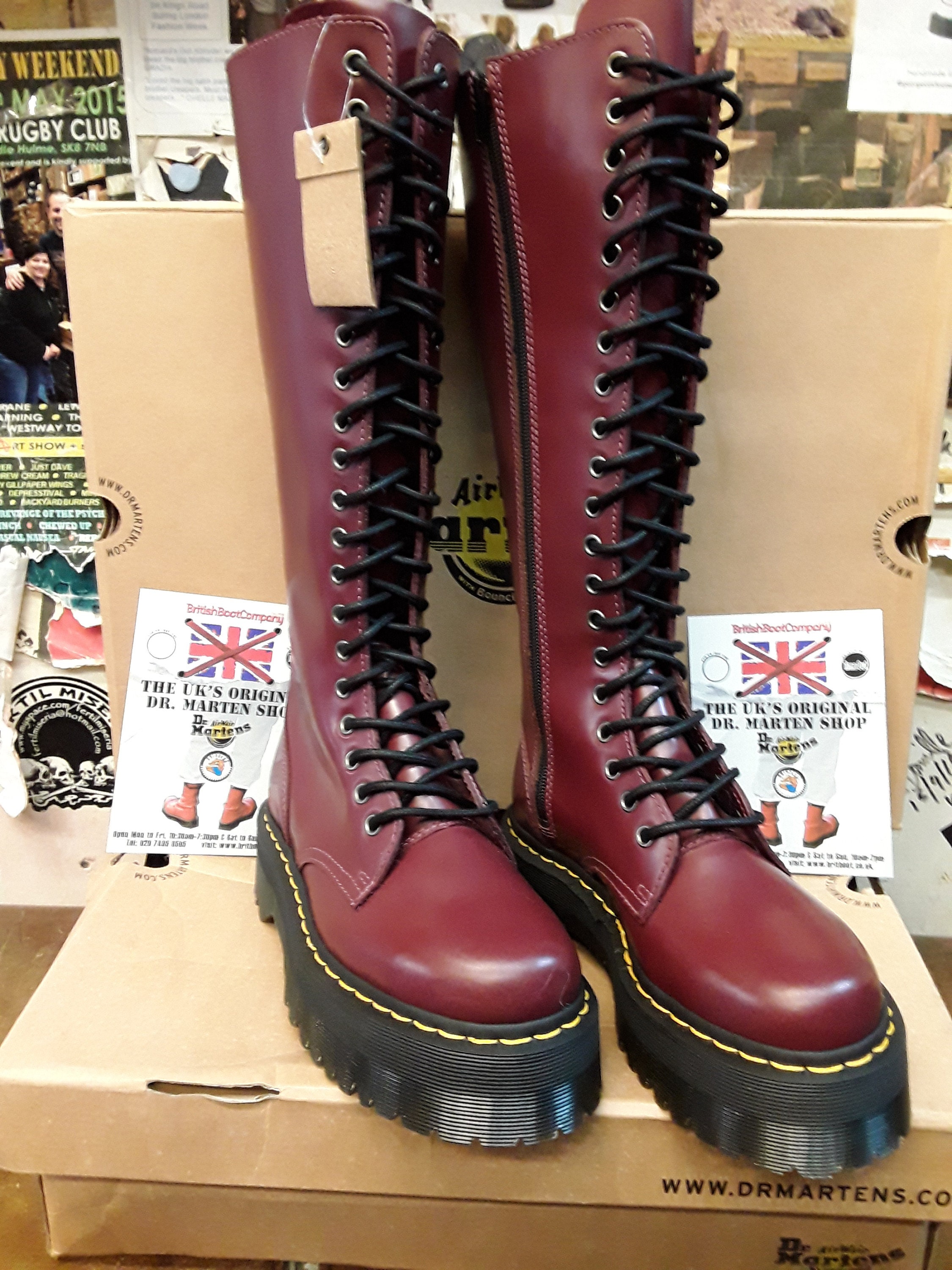 Cherry leather platform ankle boots