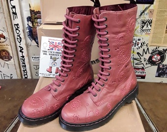 Dr Martens Le Voodoo, Size UK8, Red 14 Hole Boots, Patterned Boots