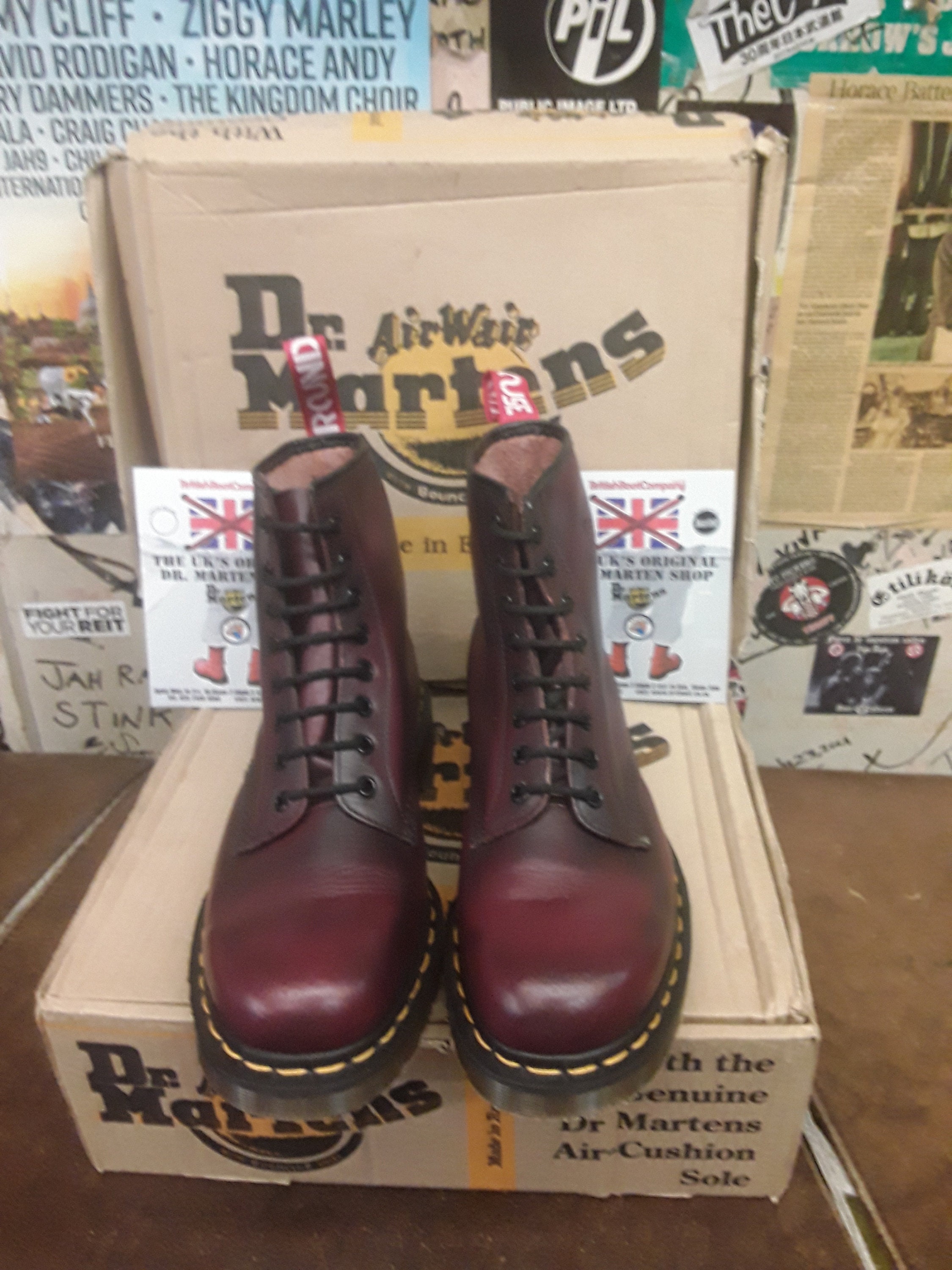 Dr martens red hotsell chrome flat ankle boots