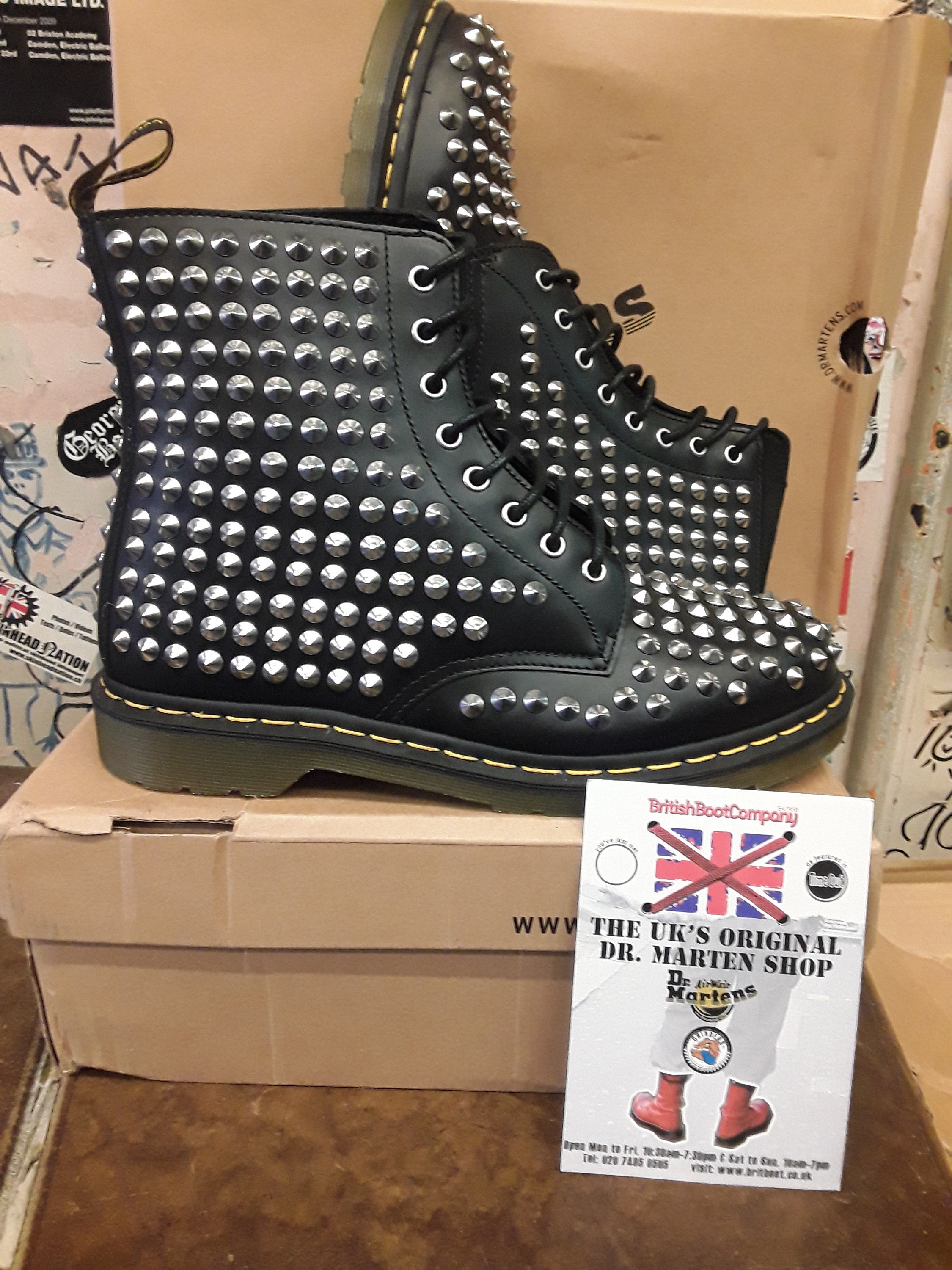 Dr Martens 1460 Spike Black Smooth Leather 8 Hole Boots Various Sizes Etsy Finland