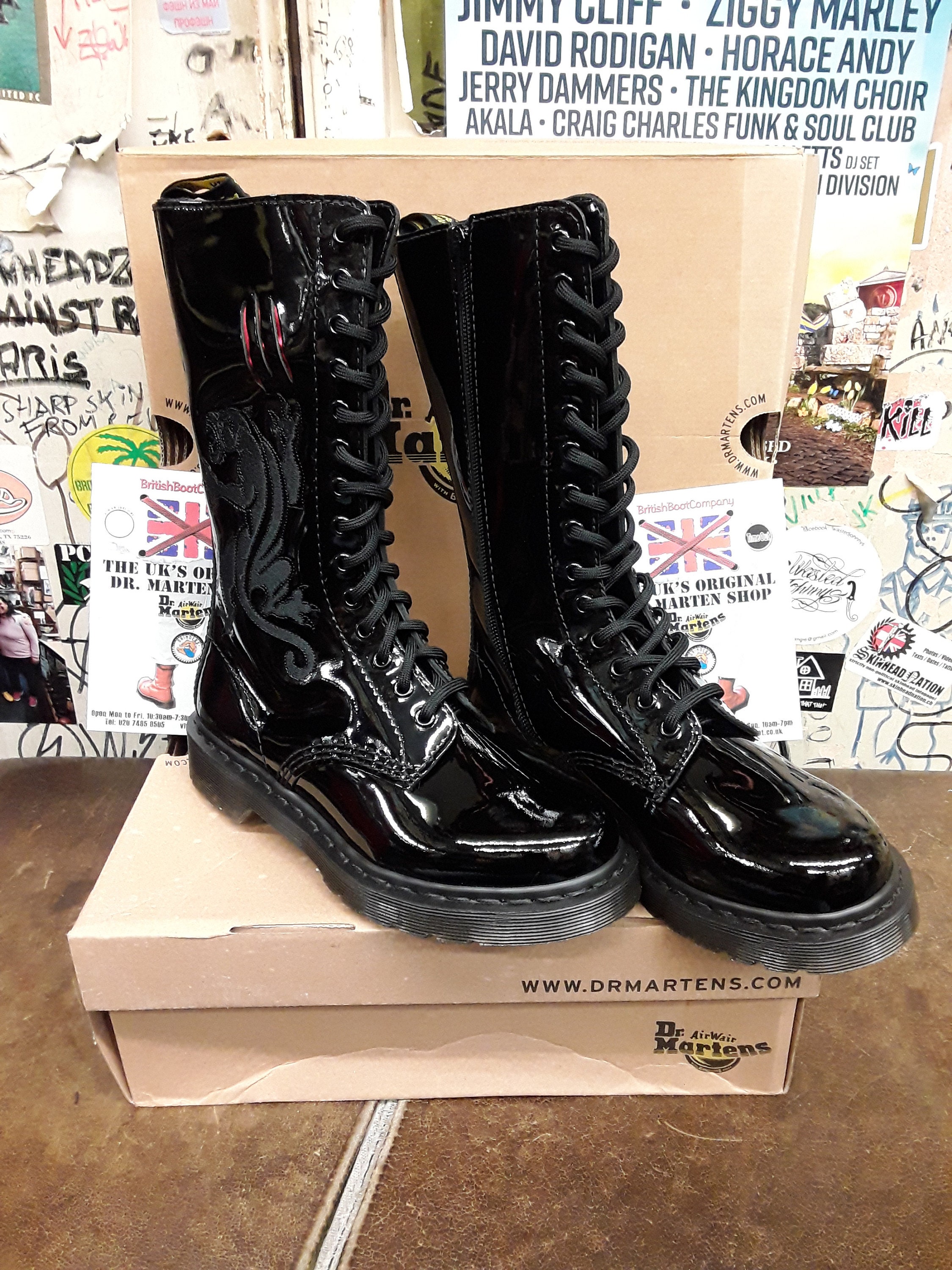 Dr Martens Black Patent Panther 14 Hole Zip Boot Size 4 - Etsy
