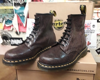 Dr Martens 1460, Snake Print, Size UK7-9, Brown Leather Boots, Womens Ankle Boots