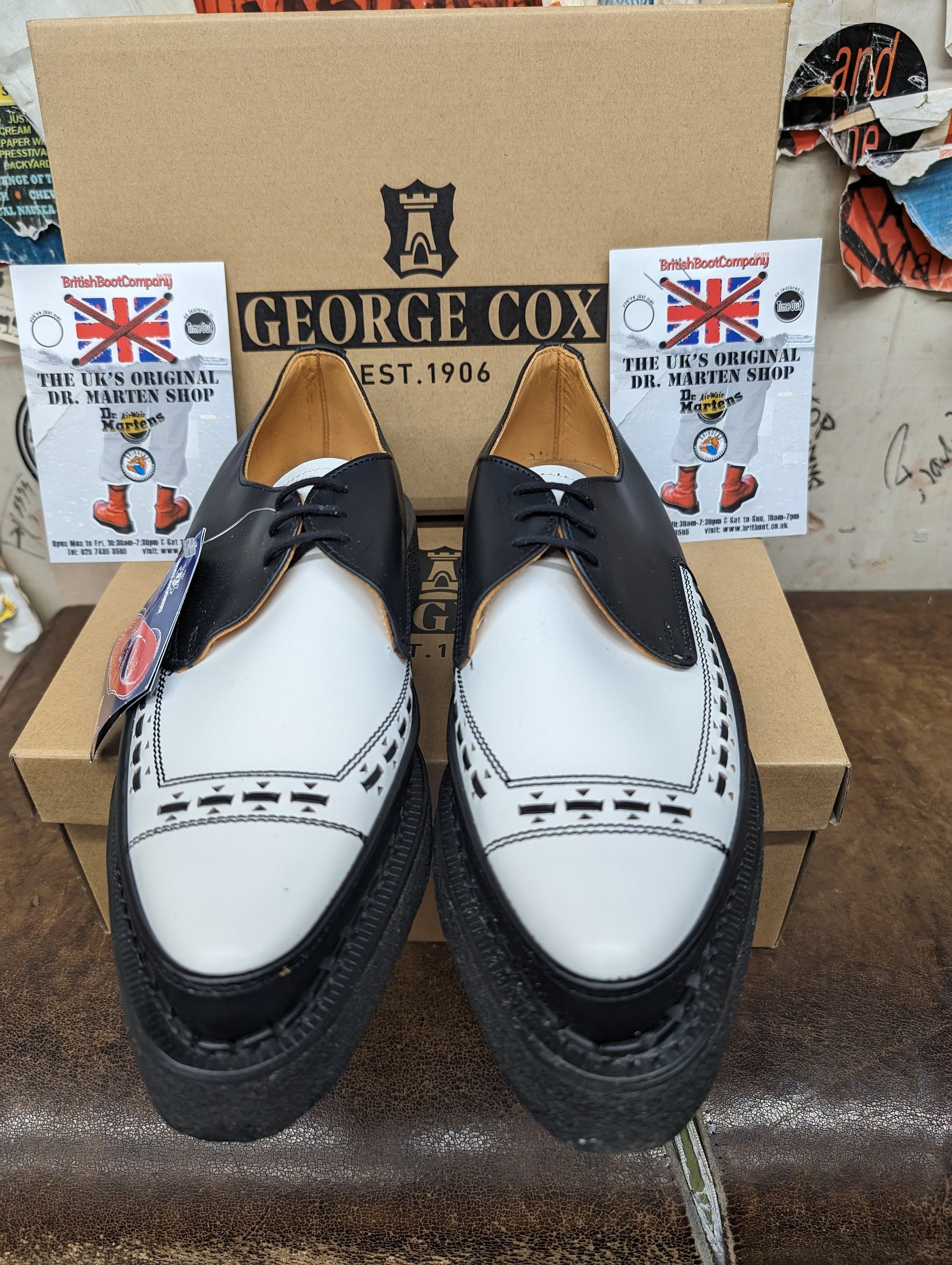 George Cox 5289v Black and White Creepers Made in England George Cox 5289v Black and White Creepers Made in England
