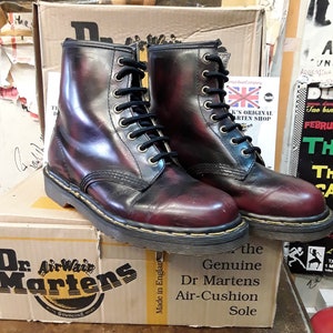 Dr Martens 1460  Vintage 90&#39;s, Size UK6, Made in England, Claret Rub Off, Womens Ankle Boots, Leather Boots