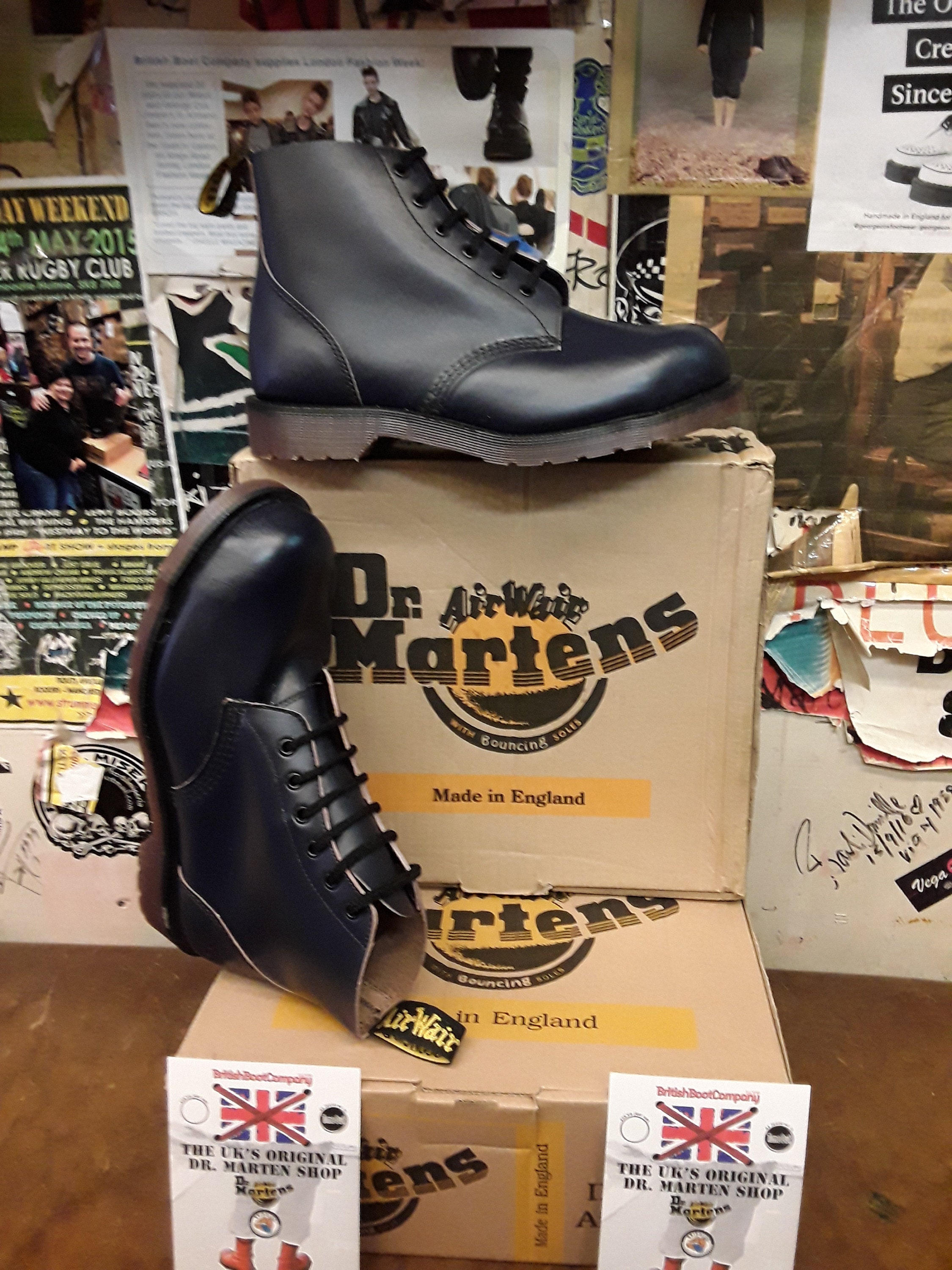 ドクターマーチン ネイビーレザー、スチールトゥキャップ、英国製、90