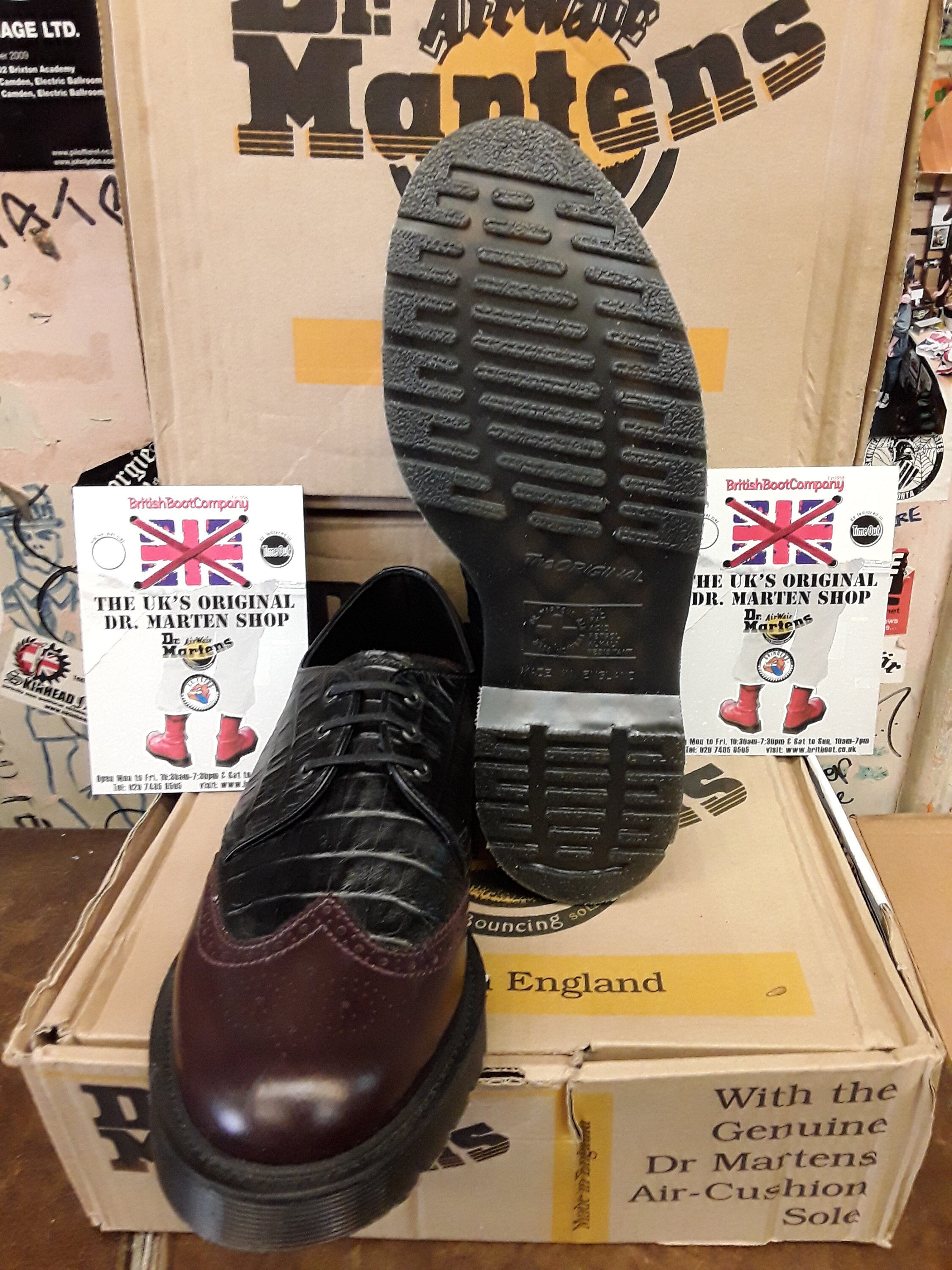 Dr Martens 3989 Made in England Black Croc and Burgundy Sizes 6