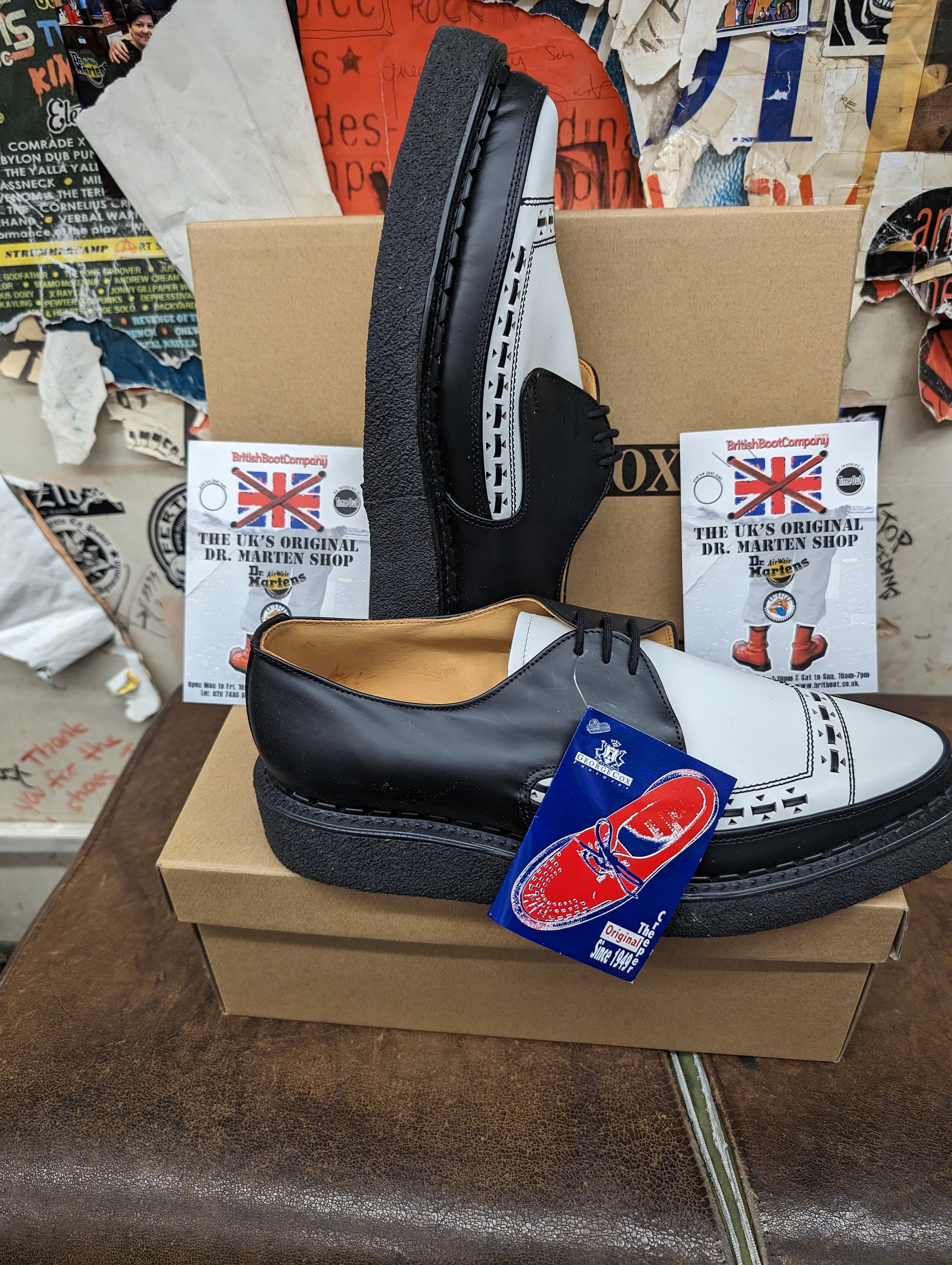 George Cox 5289v Black and White Creepers Made in England Size 10