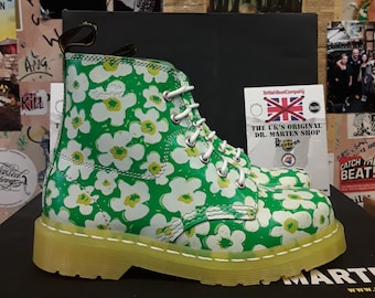 Limitierte Edition von Dr. Martens 6-Loch Limette und gelbem Stiefmütterchen Fayre Stiefel