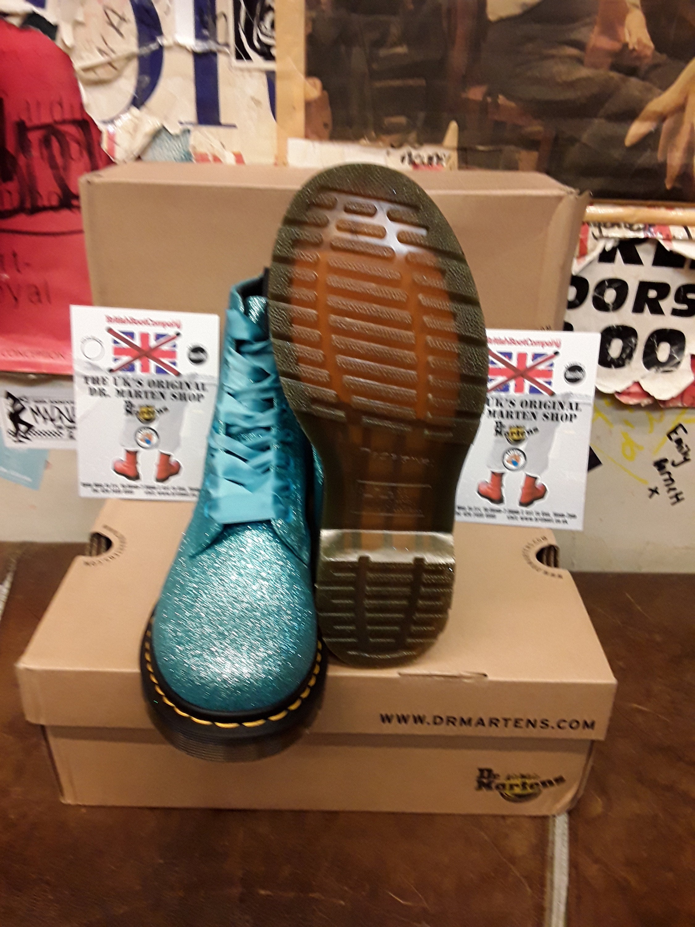Dr Martens 1460 Turquoise Glitter Size 