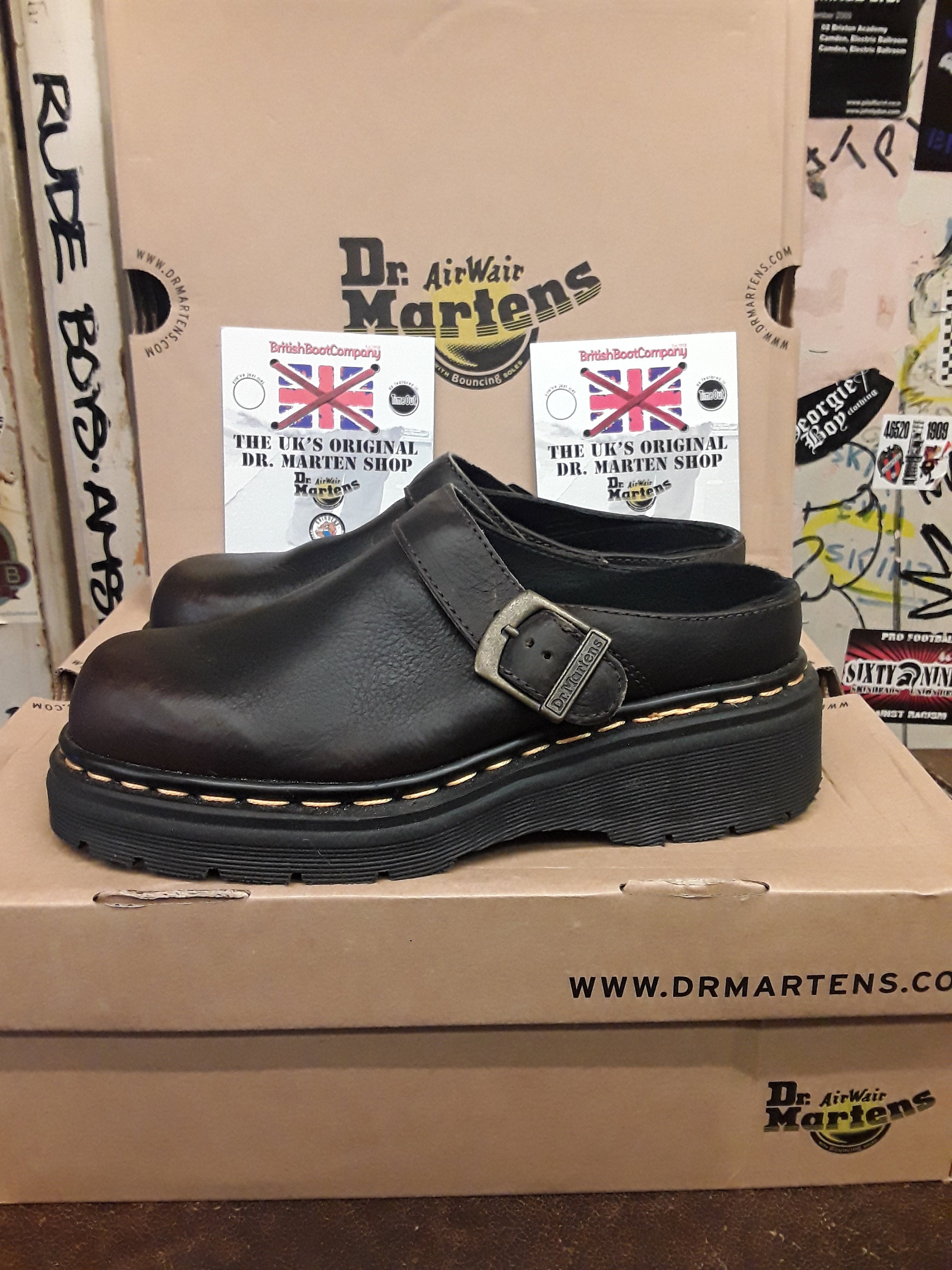 brown doc marten clogs