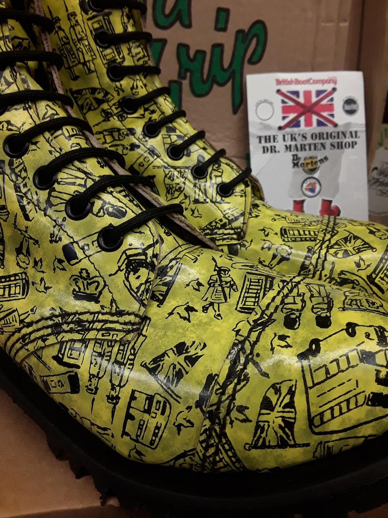 Dr Martens Getta Grip Yellow London Print 10 hoe boots made in England steel toe Boots Size 4 image 6