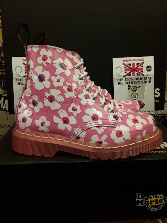 Dr Martens Pink and Red Pansy Fayre 6 hole boots … - image 1