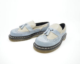 Dr Martens Made in England Vintage 90s, Womens Blue Beige Leather Shoes, Womens Loafers