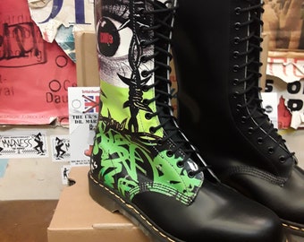 Dr Martens 1914 Black Manga Print Made in England Size 10