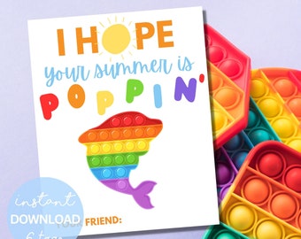 Etiquetas Pop It de fin de escuela, etiqueta de favor de vacaciones de verano, etiquetas de favor SummerPop It, etiquetas de regalo de fin de clase de compañero de clase, verano Poppin