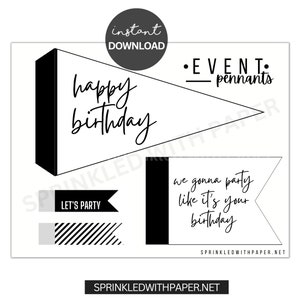 Happy Birthday Printable Pennant Flag, Pennant Flag Template, Birthday Centerpiece  Birthday Wand, Photo Prop, Birthday basket, Banner Flags