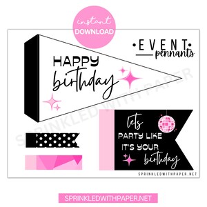 Happy Birthday Printable Pennant Flag, Pennant Flag Template, Birthday Centerpiece  Birthday Wand, Photo Prop, Birthday basket, Banner Flags