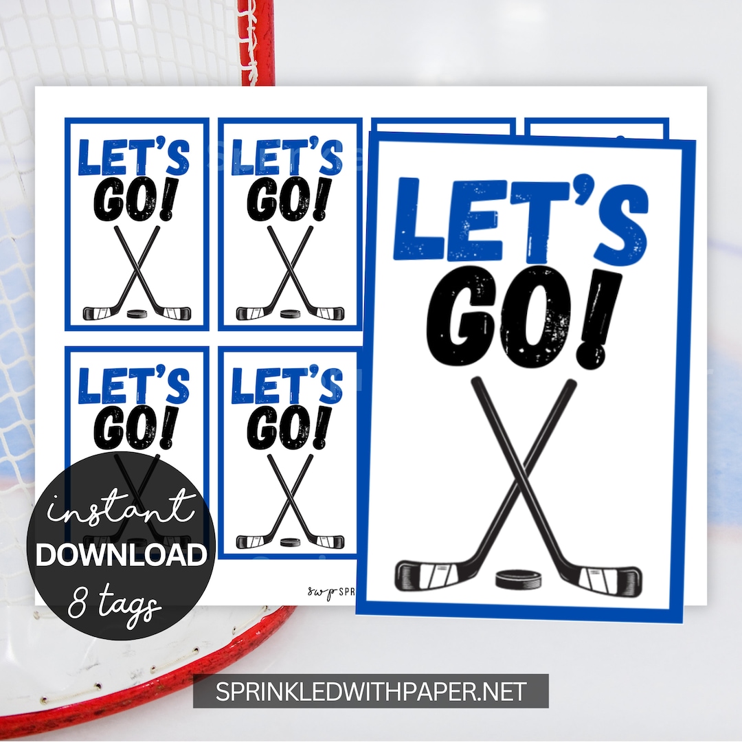 Let's Go Hockey Team Printable Snack Tags, Hockey Game Treat Tags, Game