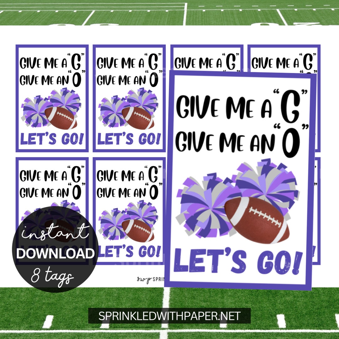 It's Game Day Cheer Printable Tags, Cheer Good Luck Tag, Purple Cheer Pom Poms, Good Luck Big