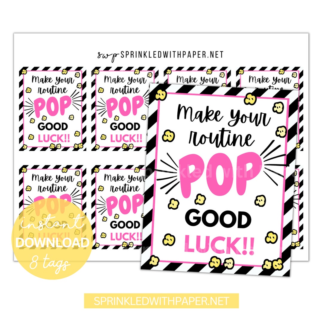 Make Your Routine Pop Printable Tag | Cheer Good Luck Tag | Popcorn ...