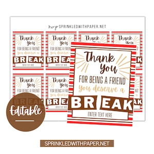 Editable Appreciation tag, Staff Co-Worker Teacher Appreciation tag, Kit Kat Tags, employee team coach appreciation, Customize favor tags