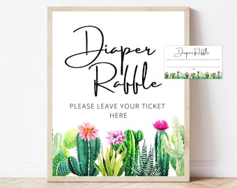 Cactus Diaper Raffle Printable Sign| Succulent Diaper Raffle Tickets| Baby Shower Raffle and Sign| Instant Download| Diaper Raffle Tickets