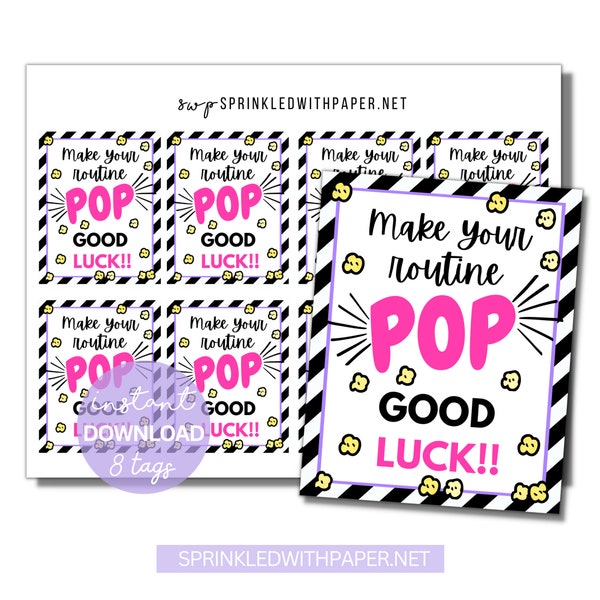 Make your Routine Pop Printable Tag | Cheer Good Luck Tag | Popcorn good luck Tag | Cheer Dance Routine | Dance Recital | Competition favor