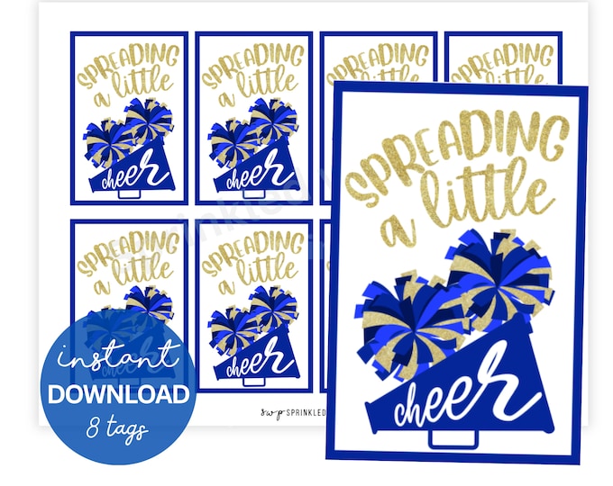 Spreading a Little Cheer Printable Tags, Cheer Good Luck Tag, Blue ...