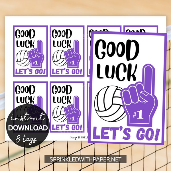 Volleyball Team Good Luck Printable Snack Tags, Volleyball Game Treat Tags, Game Day, Good Game, #1 foam finger, tournament, Let's Go Purple