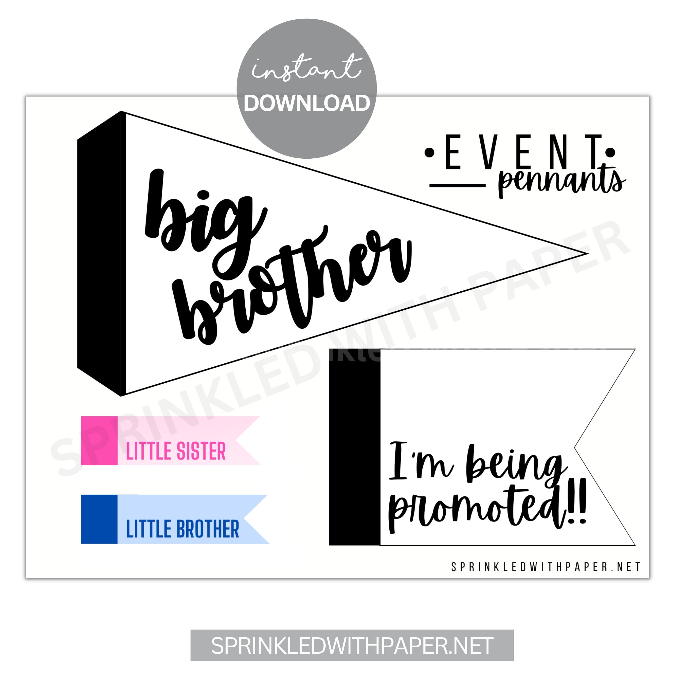 Big Brother Printable Pennant Flag, Pennant Flag Template, Birth ...