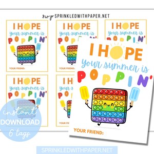 End of School Pop It Tags, Summer Vacation Favor Tag, SummerPop It Favor Tags, Classmate End of school Gift tags, Poppin Summer