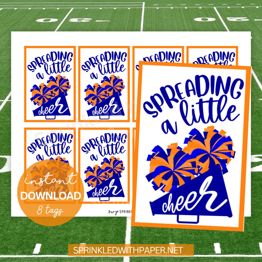 Spreading a Little Cheer Printable Tags, Cheer Good Luck Tag, Blue ...