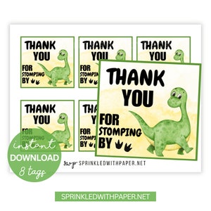 Dinosaur Party Favor Tags, Thank you for Stomping By, Dino Thank you Tags,  dinosaur tags, birthday favor tags, treat tags, boy favor tags