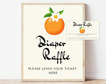 Little Cutie Diaper Raffle Printable Sign | Cutie Diaper Raffle Tickets and Sign Instant Download | Orange Baby Shower |little Cutie Shower