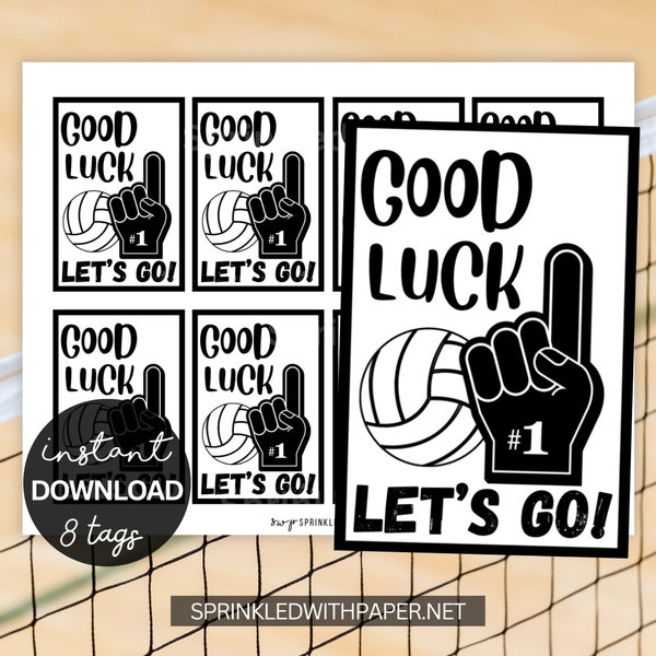 Volleyball Team Good Luck Printable Snack Tags, Volleyball Game Treat Tags, Game Day, Good Game, #1 foam finger, tournament, Let's Go black