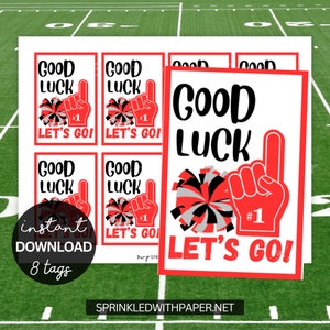 Good Luck Cheer Printable Tags, Cheer Good Luck Tag, Red cheer pom poms,  Big Game Day, Cheer Team Treats, competition, Homecoming, Game Day