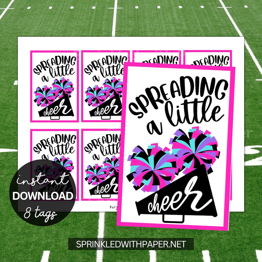 Spreading a Little Cheer Printable Tags, Cheer Good Luck Tag, Pink ...