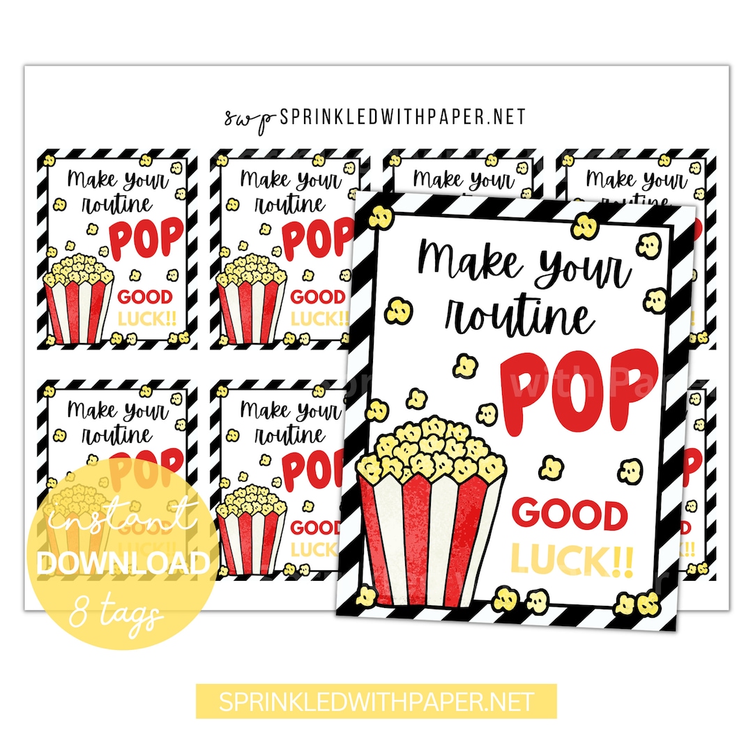 Make Your Routine Pop Printable Tag | Cheer Good Luck Tag | Popcorn ...