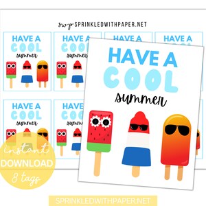 Last Day of School Popsicle Tags, Summer Vacation Favor Tag, Have a Cool Summer Favor Tags, Classmate End of school Gift tags, End of School