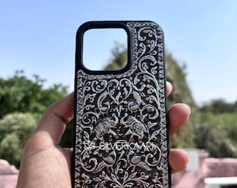 Handcrafted 92.5 Silver Mobile Cover – Customizable | Silverkaari