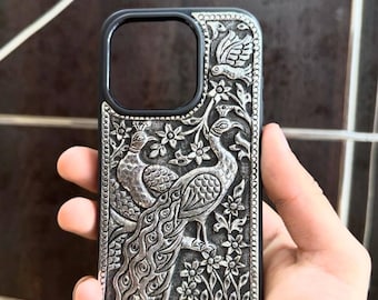 Peacock Engraved 92.5 Silver Phone Case