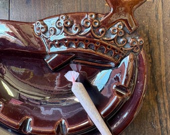 Vintage Cross Crown Fancy Ceramic Glass Ashtray - Retro Smoking Decor | Pirate Girl Smoke Boutique